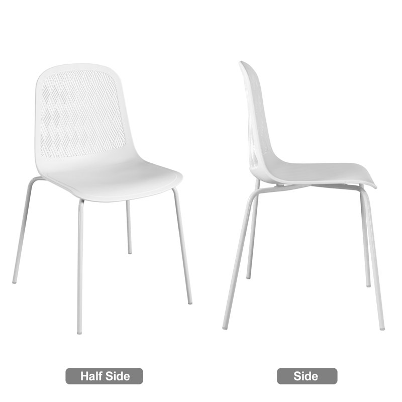 Chaises de salle à manger Mid-Century modernes avec dossier creux, chaises de salle à manger en métal, Blanc, Blanc