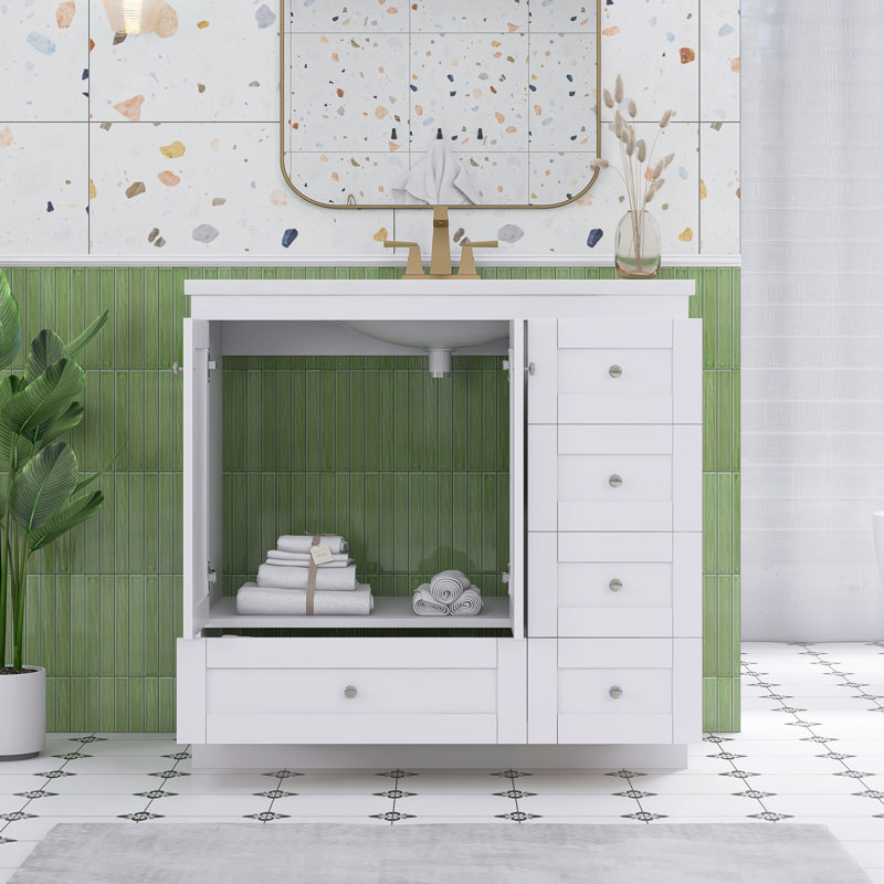 Ensemble de meuble-lavabo autoportant 36 po avec plateau en résine 36 po, White