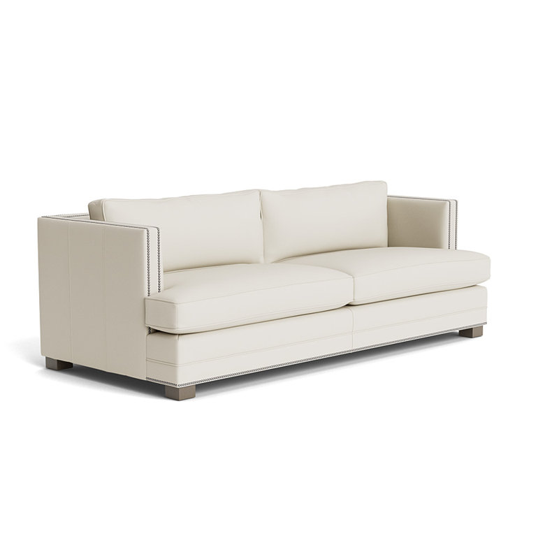 Canapé en cuir Keaton With Nails 84, Nickel brossé, Bois flotté, Greenwich Performance Leather - Cream