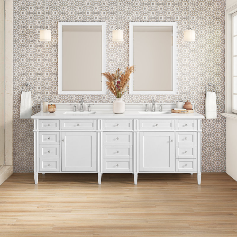 Brittany 84'' W Double Vanity, White Zeus