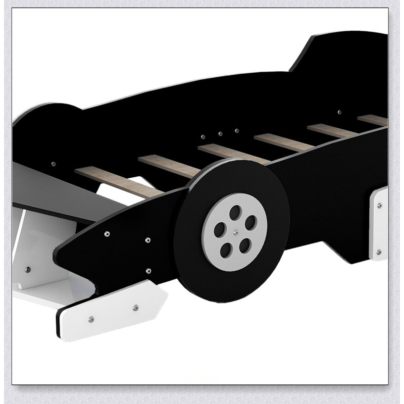 Race Car-Shaped Platform Bed With Wheels, Black