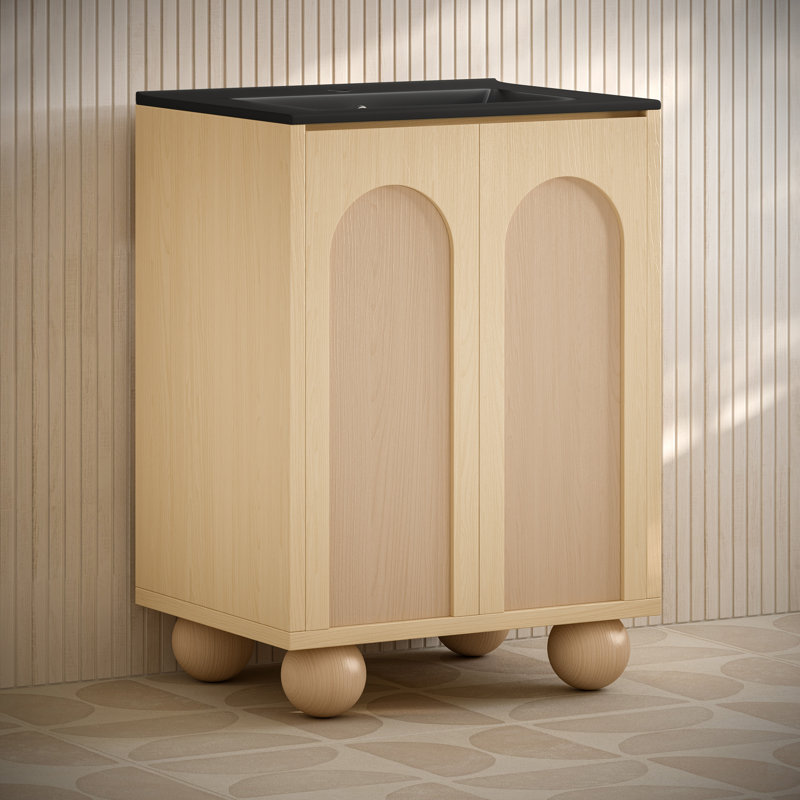 Plaisir II 24" Freestanding Bathroom Vanity In Oak Sink Top, Black, Natural Oak