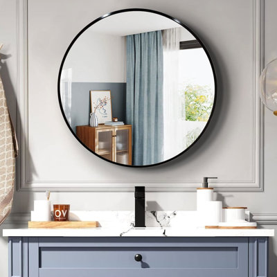 Miroir mural de salle de bain rond 36 po - Cadre en aluminium, remplisseur, installation simple de diamètre de pouce pour une protection anti-rouille, facile à installer