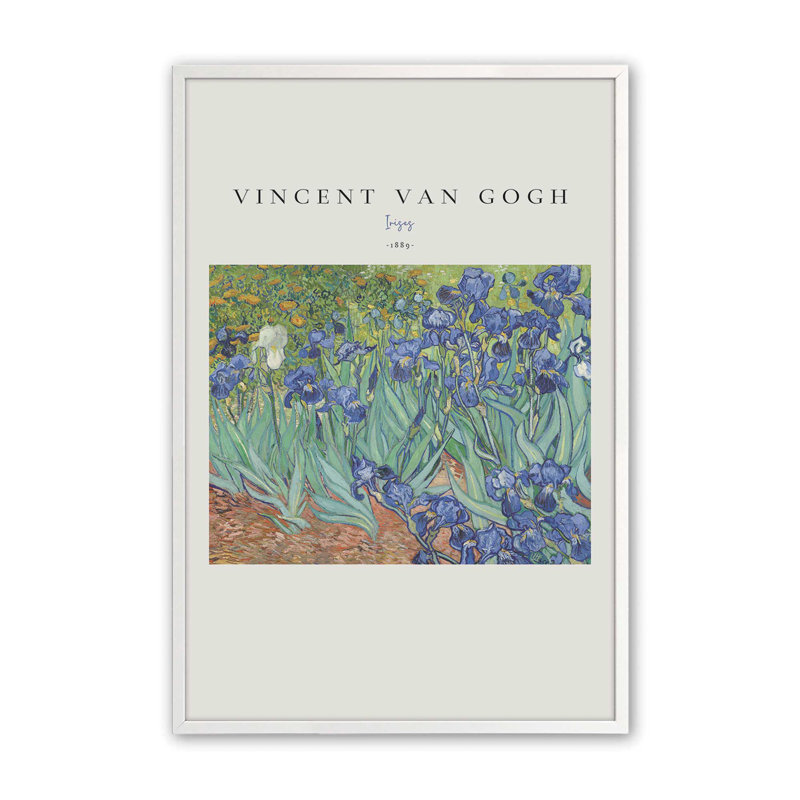 Iris de Van Gogh v2, H 17 po x l 13 po, Reproduction encadrée sans passe-partout, Blanc opaque