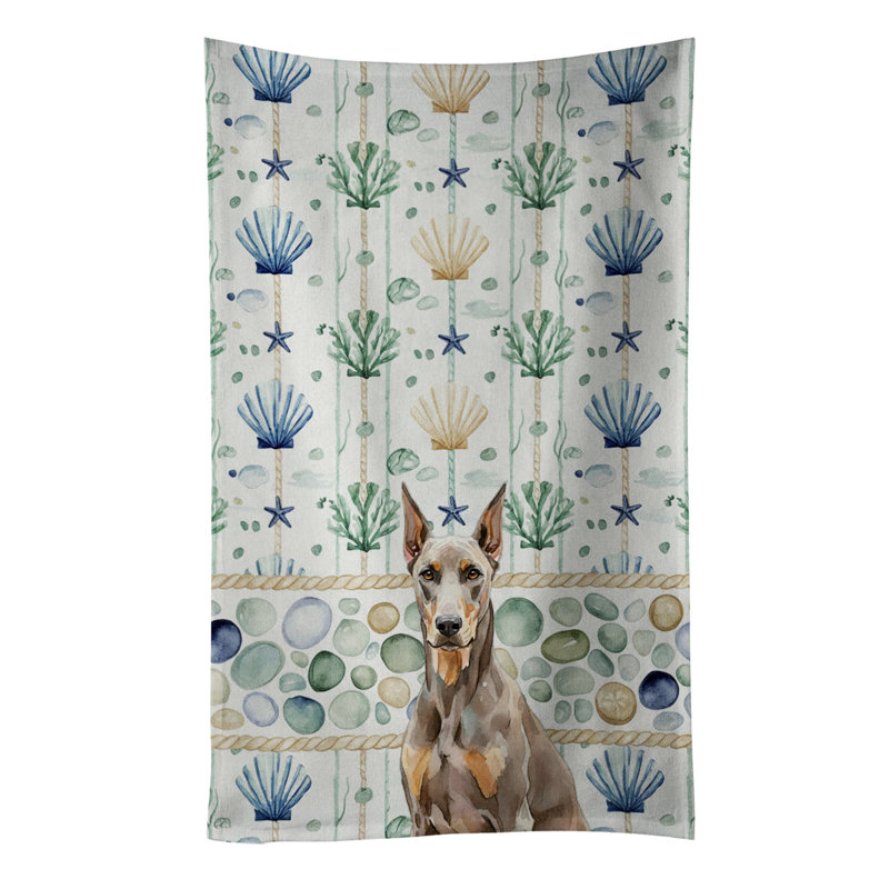 Fawn Doberman Pinscher Coastal Sea Glass Kitchen Towel, Fawn Doberman Pinscher