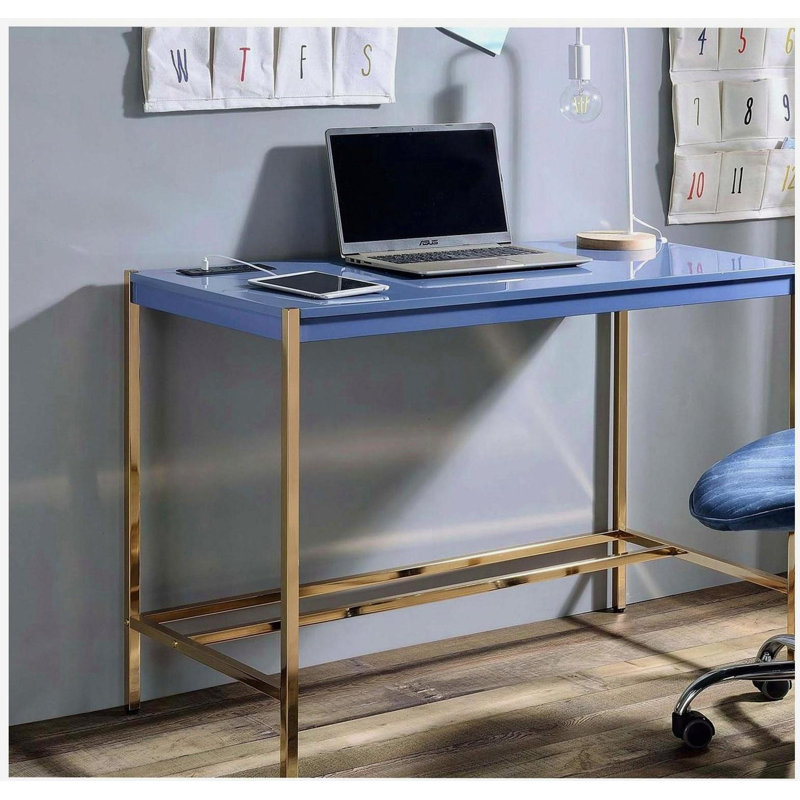 Bureau d'écriture avec ports USB, Bleu