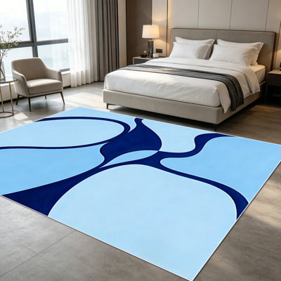 Tapis à motifs géométriques abstraits bicolores bleu marine et bleu ciel 1pc pour le salon, doux, toutes saisons, facile à entretenir, lavable, idéal pour la salle à manger, la chambre à coucher, le bureau à domicile ...
