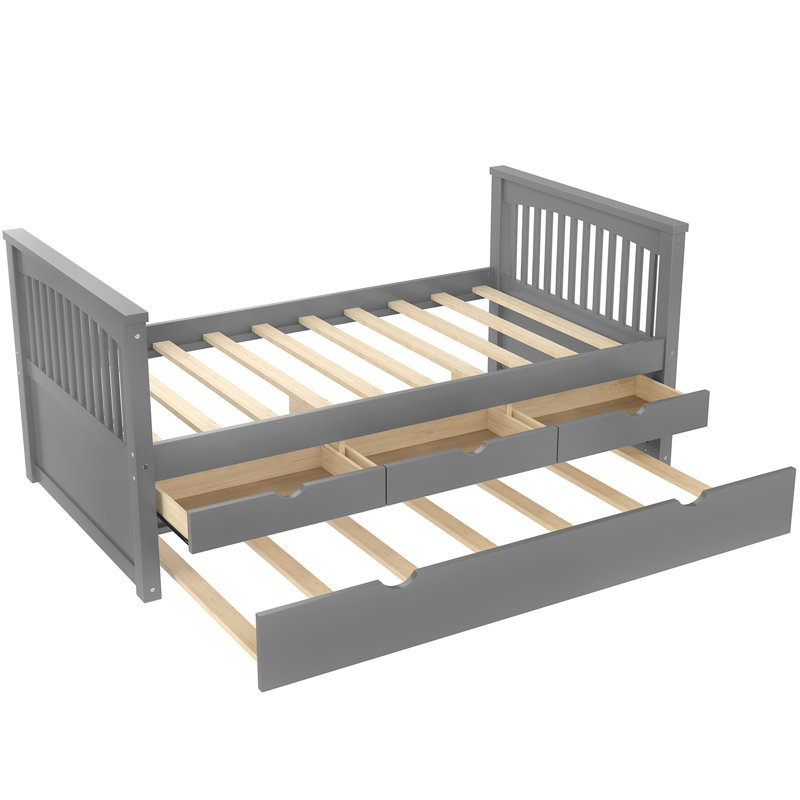 Solid Wood Daybed, With Drawers And Trundle, Gray