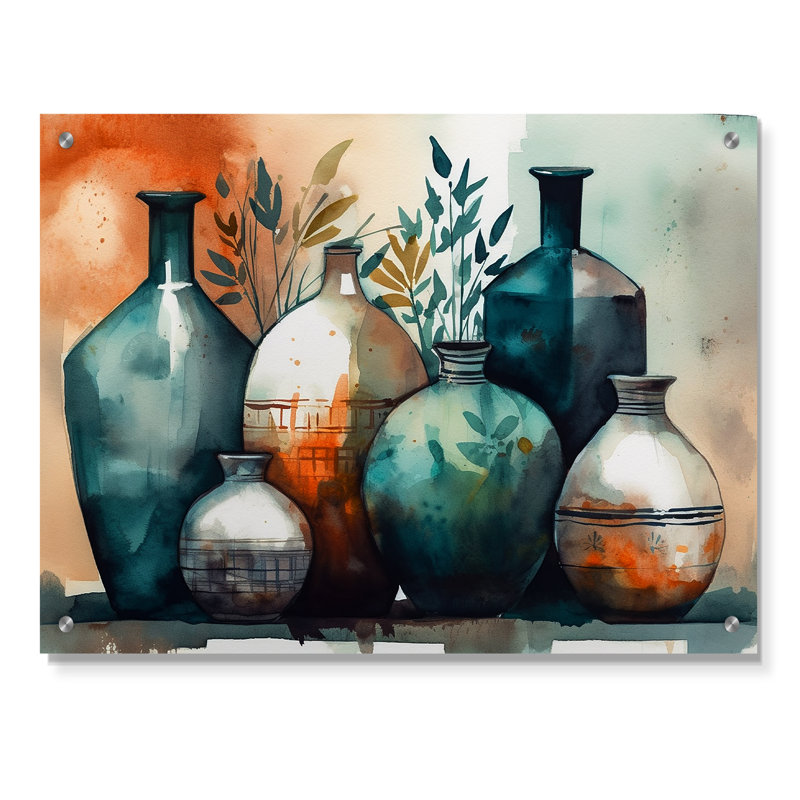 Art mural moderne vert et orange Boho Pottery II - Boho Pottery, H 12 po x l 20 po