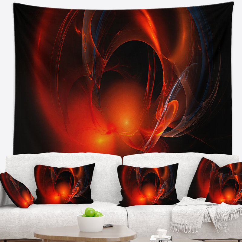 Nébuleuse galactique rouge abstraite sur tapisserie noire, H 68 po x l 80 po
