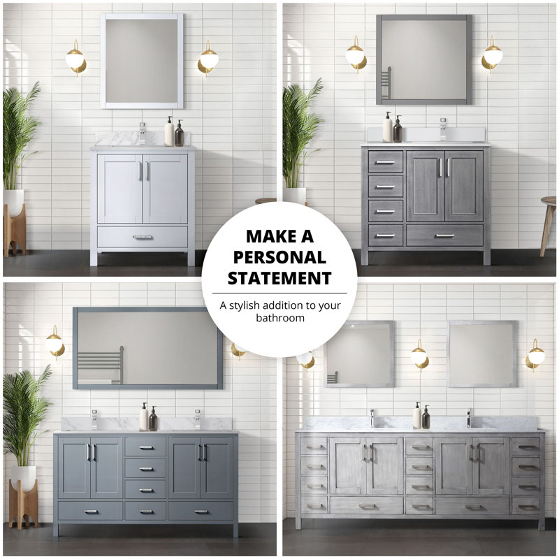 Jacques 80 in. W x 22 in. D Double Bath Vanity, and 30 in. Mirrors, Distressed Grey, White Quartz
