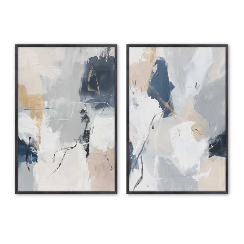 Obsidian Echo Set of 2 Prints in a Black Frame, 10" x 8", Weathered Zinc, 15.25" H x 24.5" W