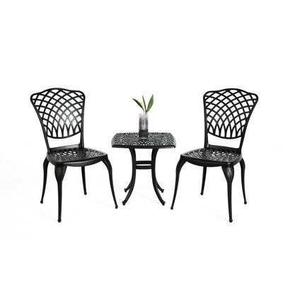 3 Piece Rustproof Patio Furniture In Cast Aluminum - Black 2 Chairs & 1 Round Table For Outdoor, Garden, Patio, Balcony Classic Design, Easy Setup (3 Pieces) Classical Design Assembly