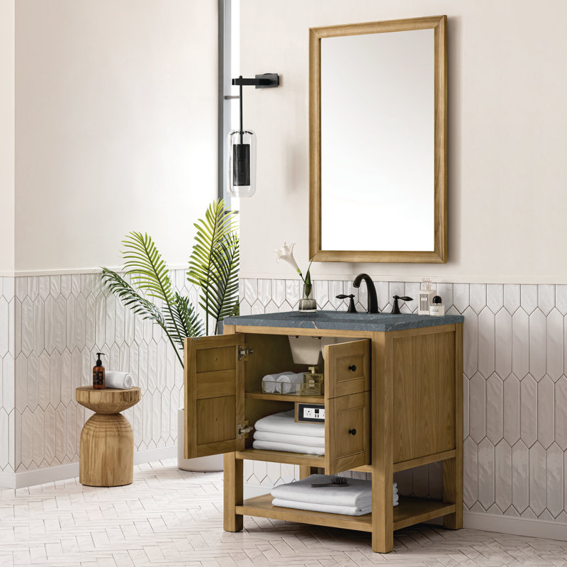 Breckenridge 30'' Single Bathroom Vanity with Top, Light Natural Oak, 8" Widespread, Parisien Bleu