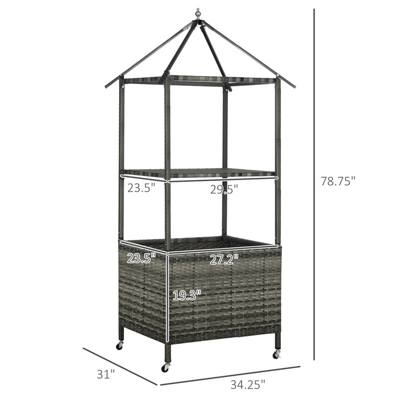 Outsunny 34.25'' W Water Resistant Wicker Towel Valet with Wheels, Gray