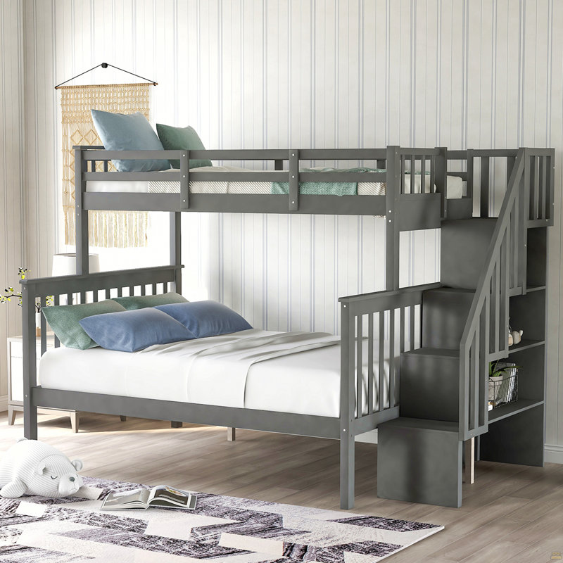 Twin-Over-Full Bunk Bed With Storage And Guard Rail