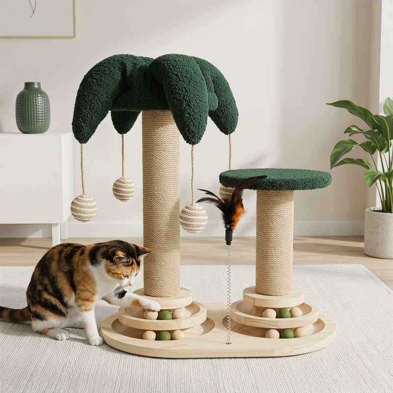 Poteau à griffer pour chat, poteau à griffer pour chat en sisal avec jouets interactifs pour chats d'intérieur