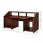 Bureau de musique rectangulaire en cerisier pour les réalisateurs, 2 compartiments ouverts, 1 tablette au-dessus, écouteurs, trous pour câbles, fixation pour trous de vis, plateau coulissant et pédales à crochets latéraux