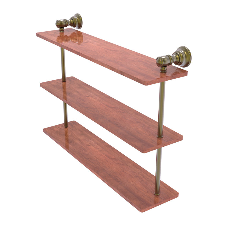 Freyja 3 Piece Solid Wood Tiered Shelf with Towel Bar, 16" H x 22" W x 5.54" D, Antique Brass