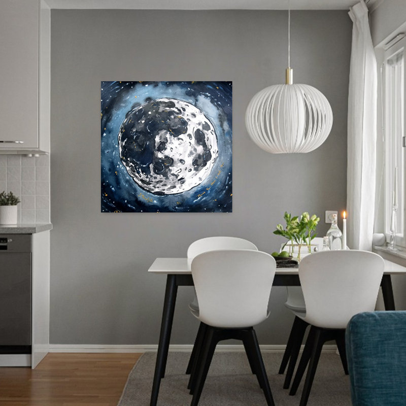Cosmic Moon, paysage contemporain contemporain, art mural, H 32 po x l 32 po