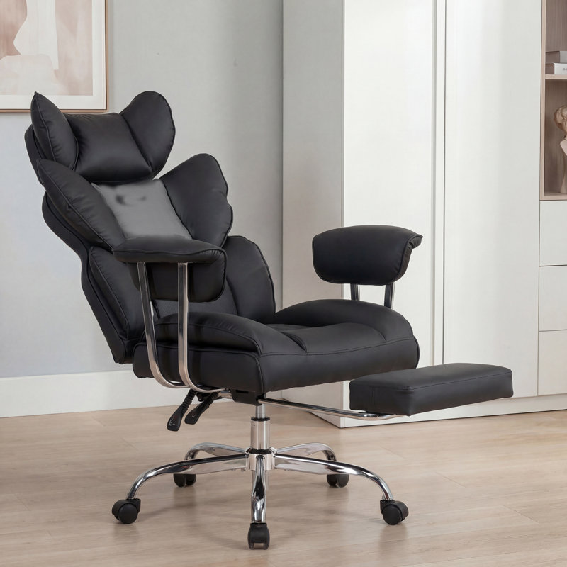 Ergonomic Executive Chair with Headrest, Padded Armrest and Footrest, Black