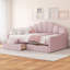 Structure de lit de jour double rembourrée avec dossier en forme de petite taille et 2 tiroirs, rose-103714330