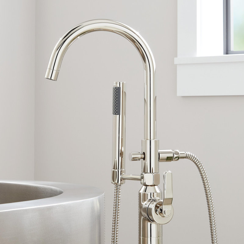 Gunther Floor Mounted Tub Filler Faucet, Polished Nickel