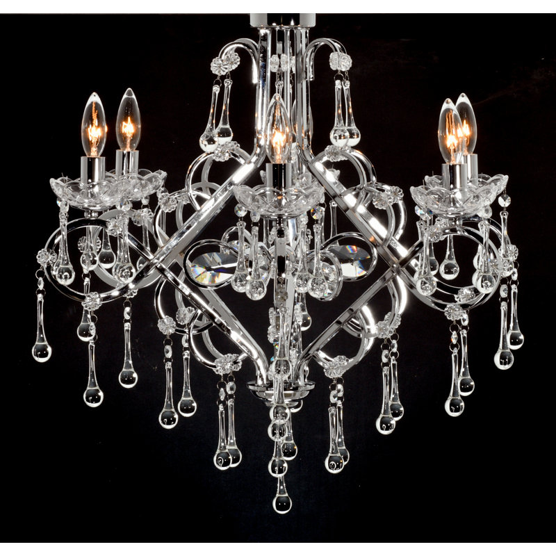 Lustre classique à 6 lumières de style bougie Groover, Argent argent, H 22 po x l 22,5 po x P 22 po