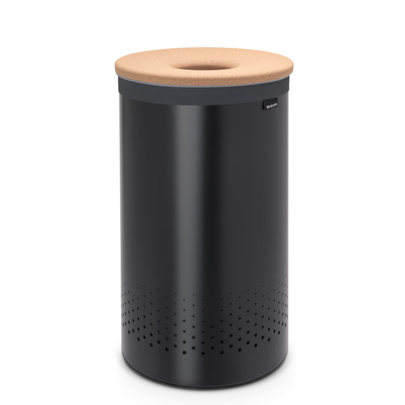 Brabantia Laundry Hamper with Cork Lid, Large (25" H x 14.96" W x 14.96" D), Matte Black