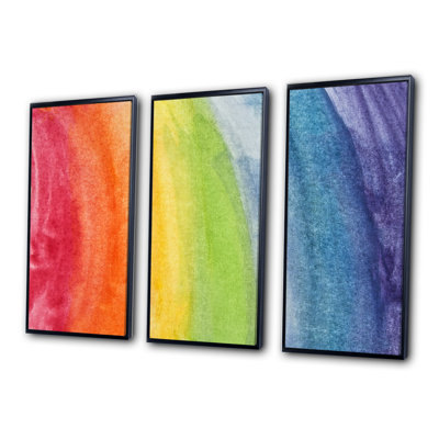 «Flowing Rainbow Colors», ensemble de 3 toiles abstraites encadrées
