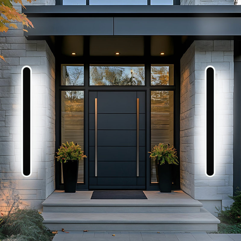 2 Pack Long Oval Outdoor Modern LED Wall Light, 3000K-6000K Dimmable Outdoor Wall Sconces Waterproof Wall Mount Lighting Fixture Rectangular Black Wall Lights For Porch Garage