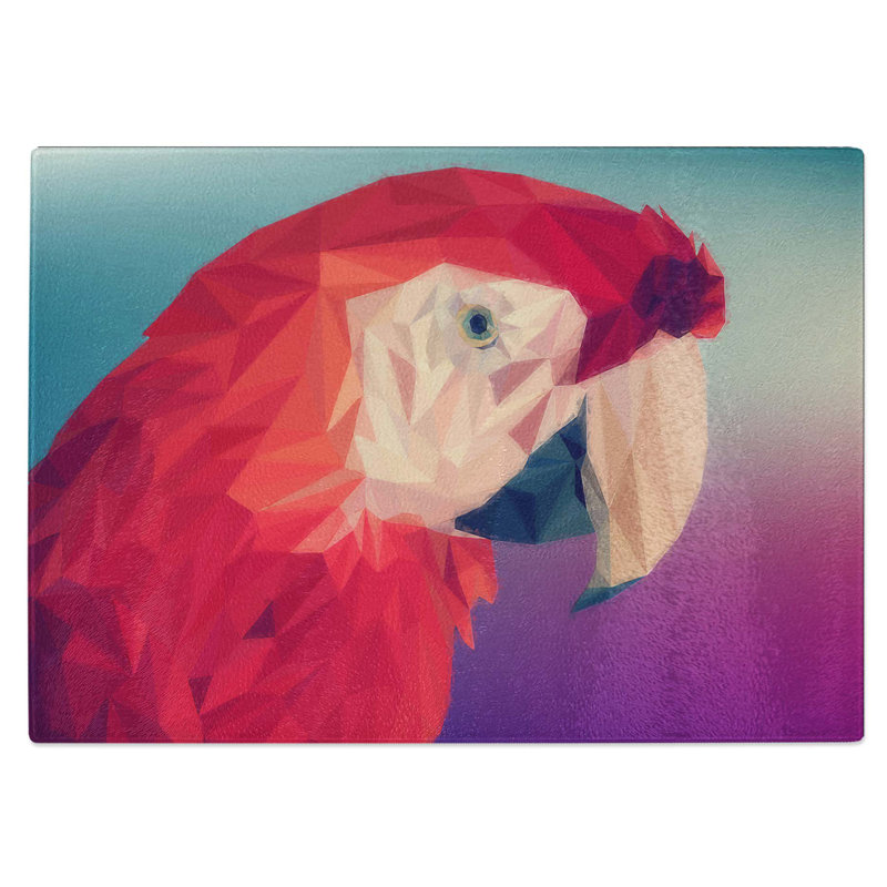 Glass Geometric Scarlet Macaw Parrot in Abstract Chopping Board, 28.5 cm W x 20 cm L