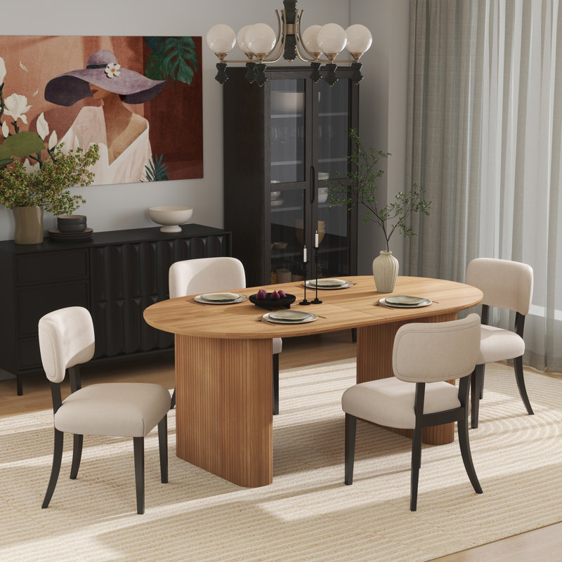 Ensemble de table de salle à manger extensible 59,06 "à 90,55" Modern Farmhouse, 5 pièces: table, 4 chaises, Oak