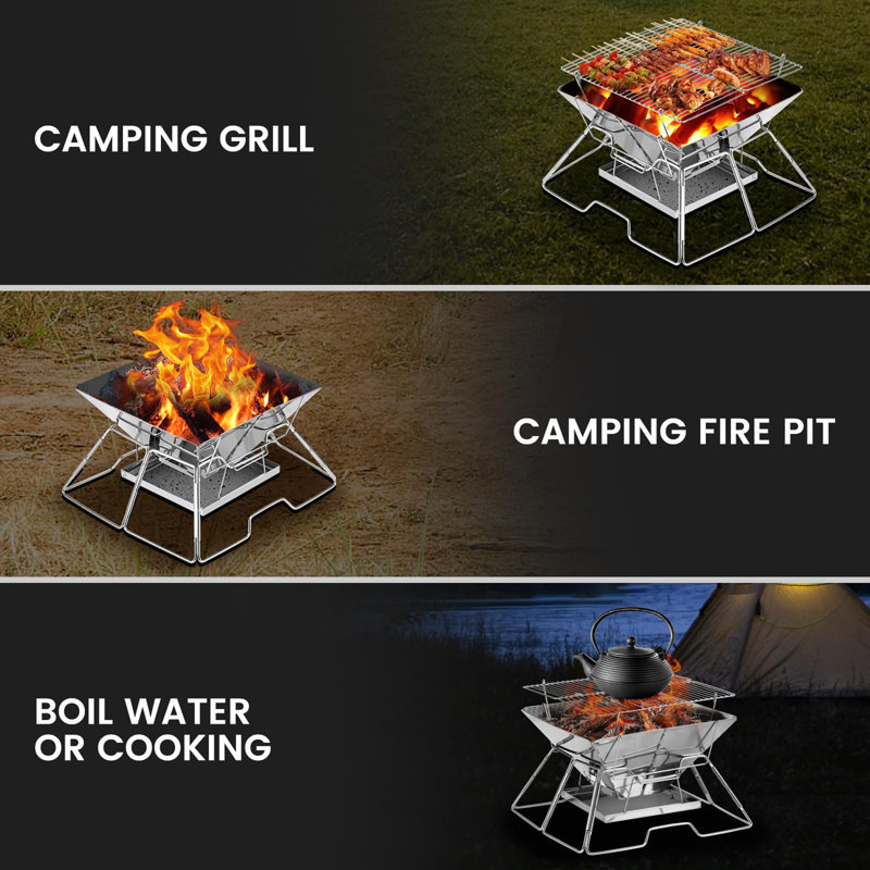 Charlyann Square Stainless Steel Wood Burning Smokeless Fire Pit