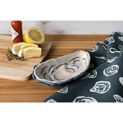 Plat en forme d'huître Oyster, 100% grès, lavable au micro-ondes et au micro-ondes de l 4,25 po x L 7,5 po