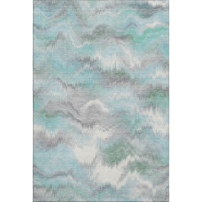 Premium Machine Washable Mayfield AMF2258 Swirls Rug, Teal, 9' x 12'