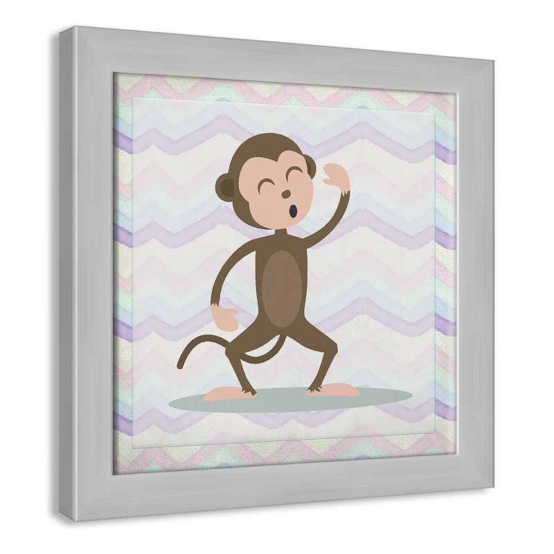 Adhésif décoratif «Pink Monkey Time», Encadré plat à grain de bois gris, H 12 po x l 12 po x P 0,6 po