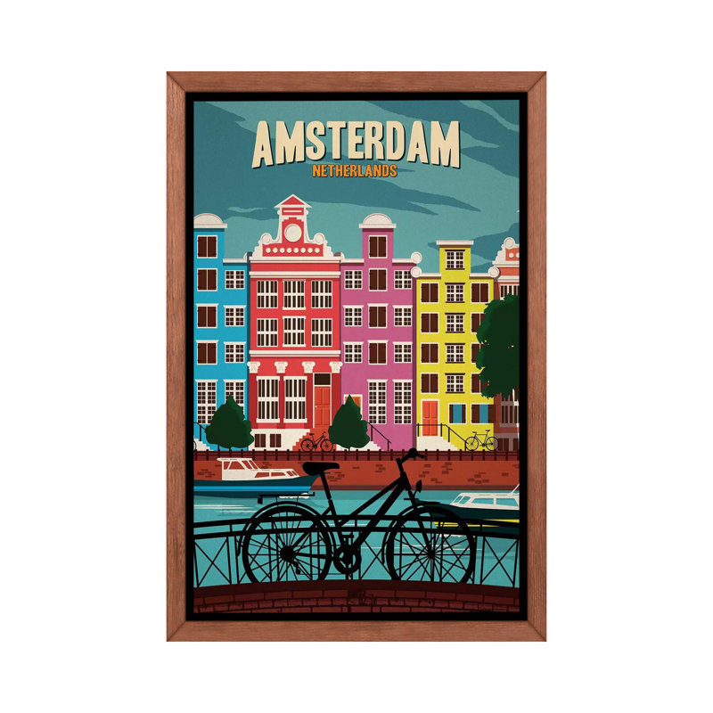 «Amsterdam» par IdeaStorm Studios, impression sur toile tendue, H 60 po x l 40po x P 1,5 po, Toile classique avec cadre brun