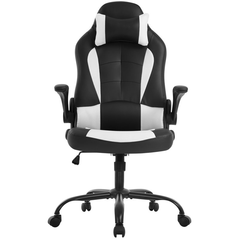 Office Chair Height Adjustable Executive Desk Chair with Flip-Up Armrest Swivel Rolling Task Chair Ergonomic Gaming Chair with Headrest Lumber Support