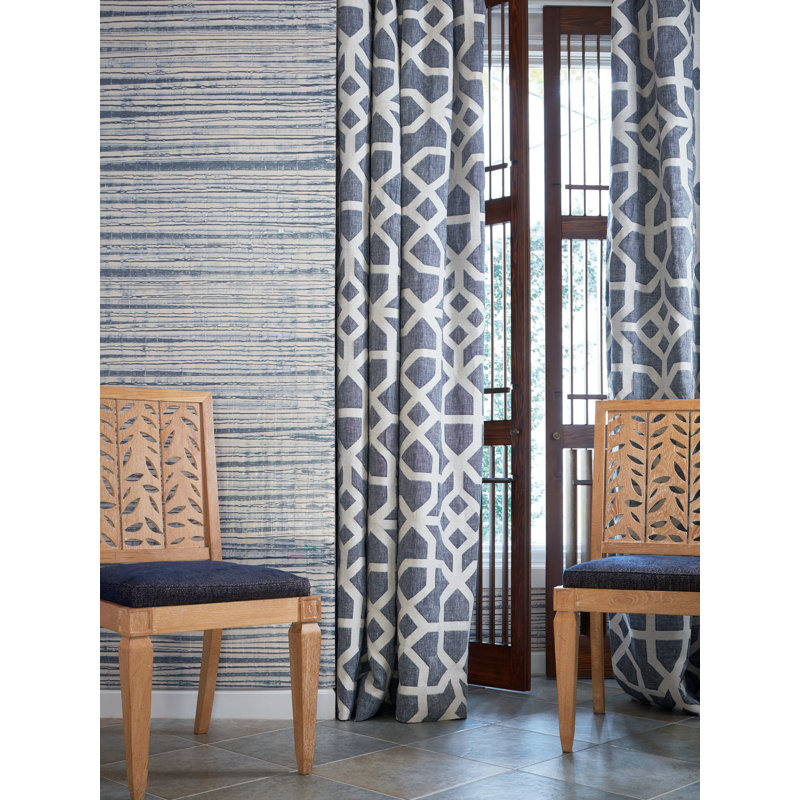 Tissu moderne en treillis de luxe moderne, Indigo / grège