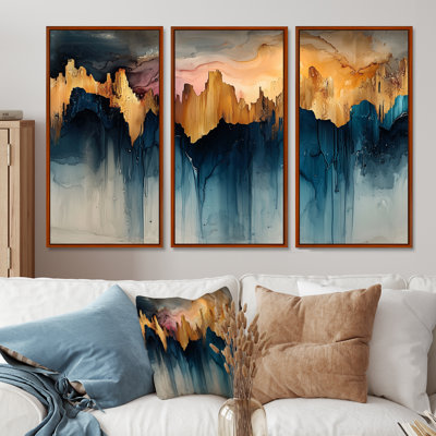 Urban City, encre liquide paysage III - art mural encre liquide - 3 panneaux