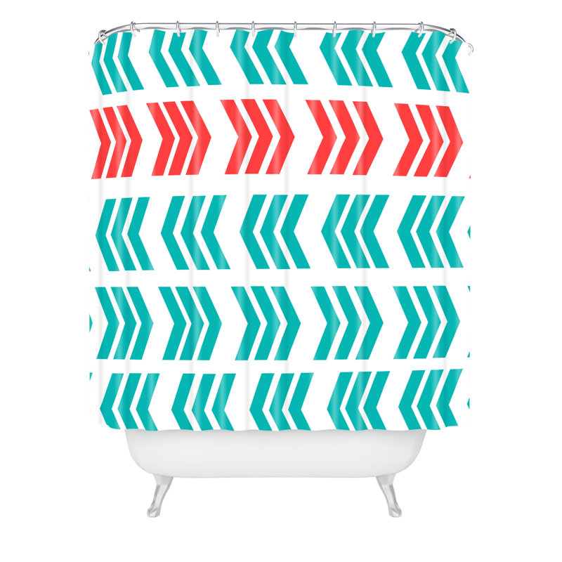 Rideau de douche simple zag pop zig lisa argyropoulos, Bleu sarcelle / blanc