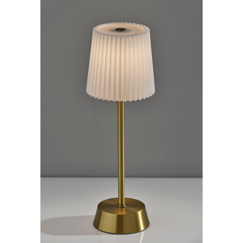 Compact White Pleated Gold Cordless LED Outdoor Table Lamp
