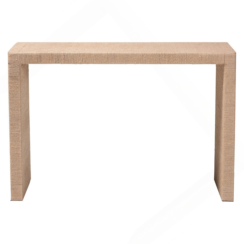 Console bohémienne avec embellissements en jute tissé et pieds droits, parfaite pour ajouter une touche d'élégance à n'importe quel vestibule ou salon.