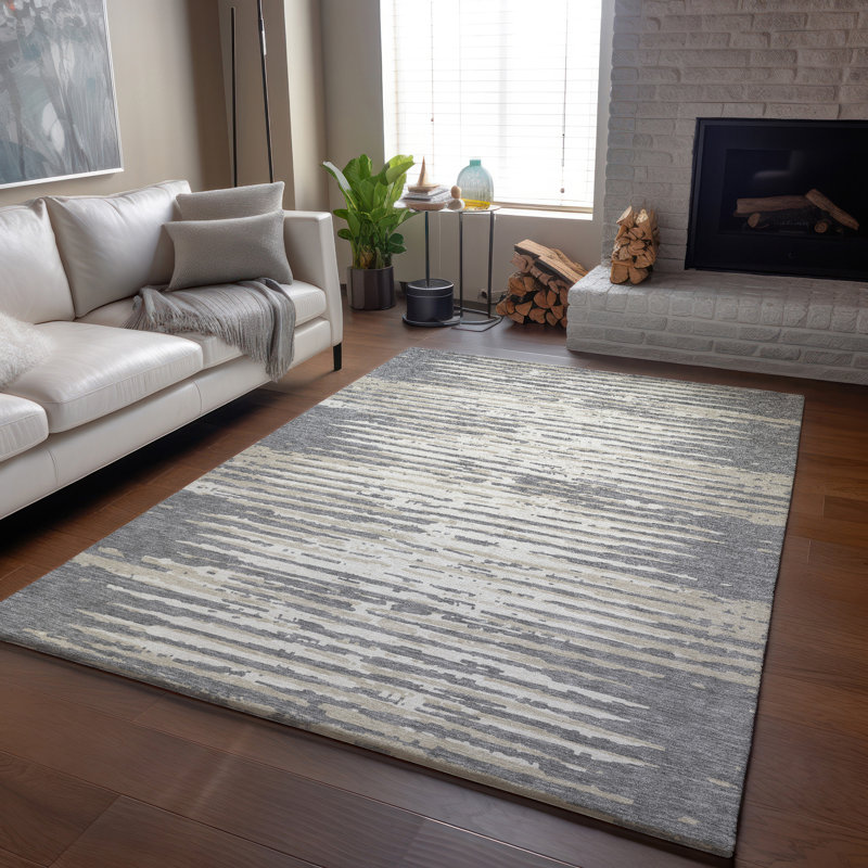 Tapis gris Prisco lavable à la machine de qualité supérieure, Rectangle 2 pi 6 po x 3 pi 10 po