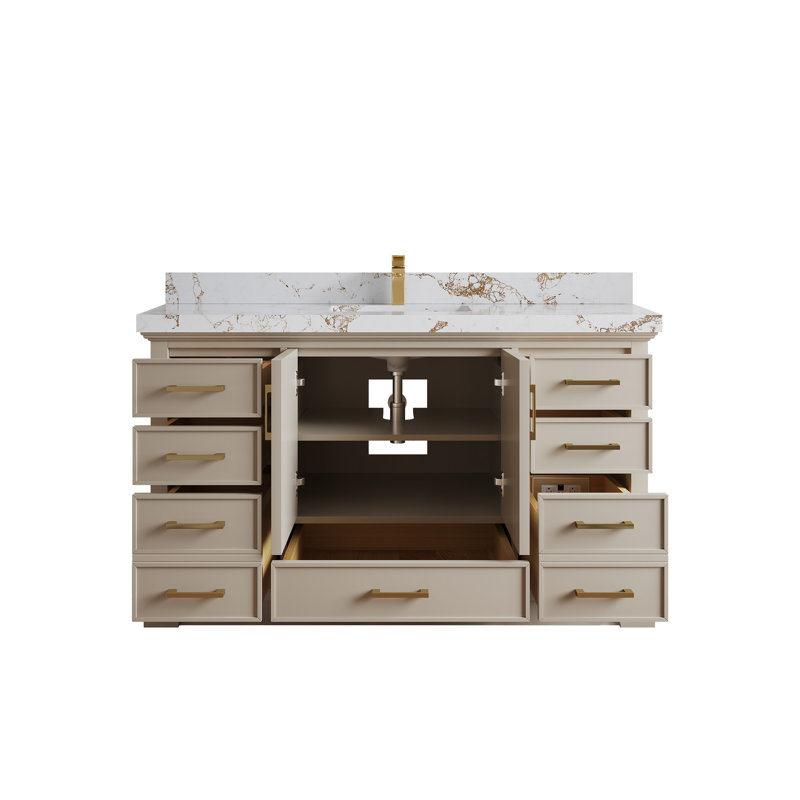 Meuble-lavabo simple 60 po avec plateau Khiala, Doré Viola