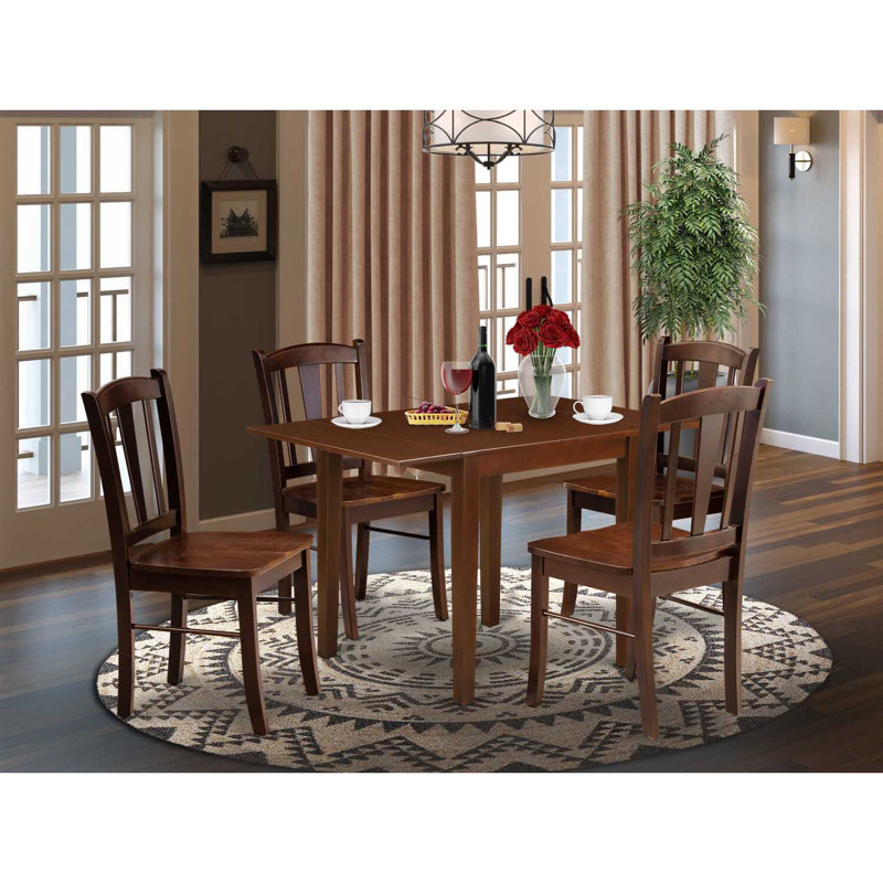 5-Piece Natural Oak Finish Solid Wood Top - Dining Room Set - Seats 4, Mahogany, 5 Pieces: 1 Table, 4 Chairs