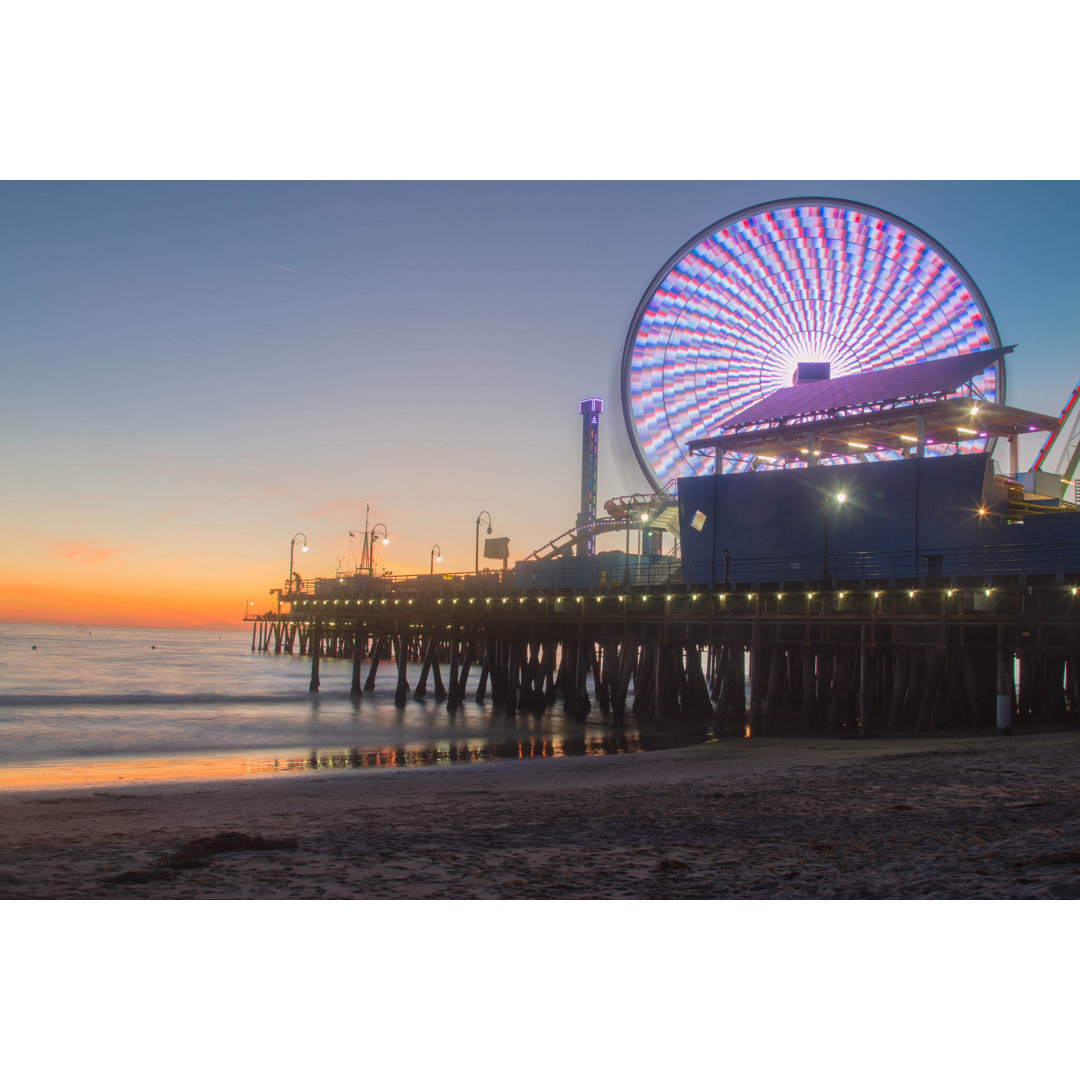 Santa Monica Pier Sunset by V_swenson - Wrapped Canvas Print