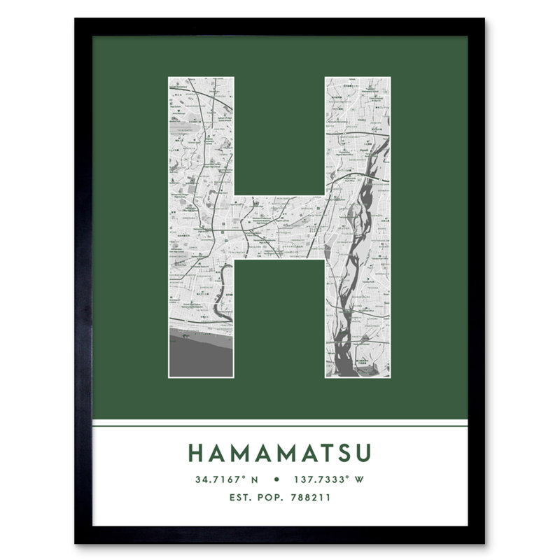 Hamamatsu City Map Hamamatsu Japan City Map Green - Single Picture Frame Typography