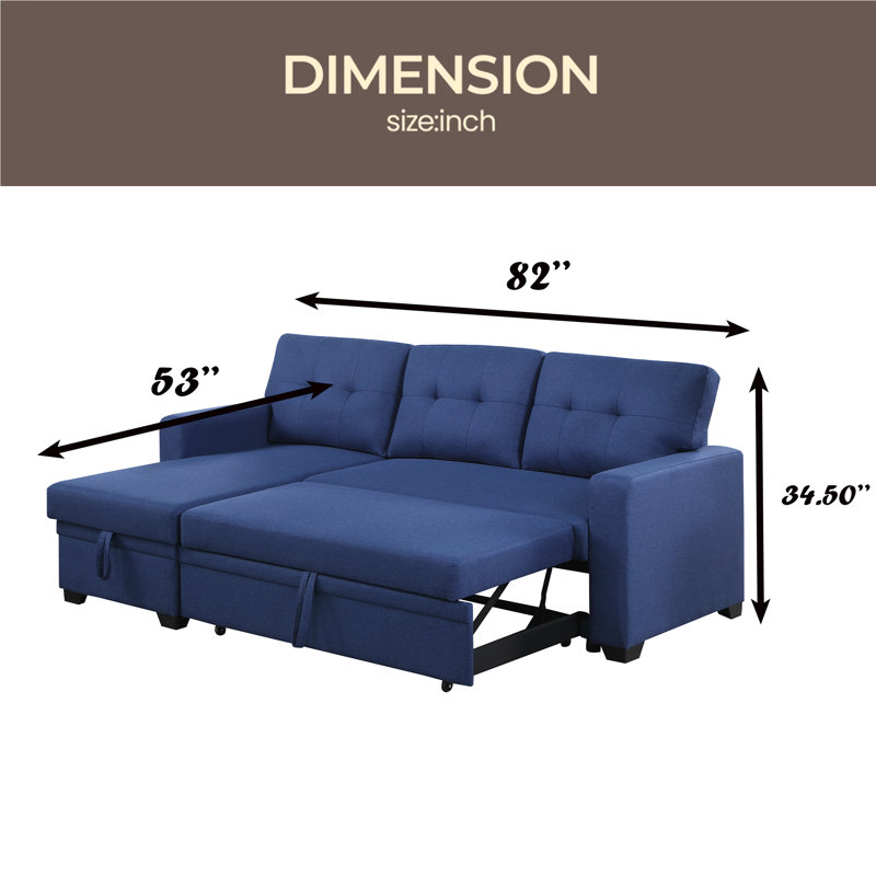 Canapé modulaire convertible rembourré avec méridienne coulissante, Lin bleu